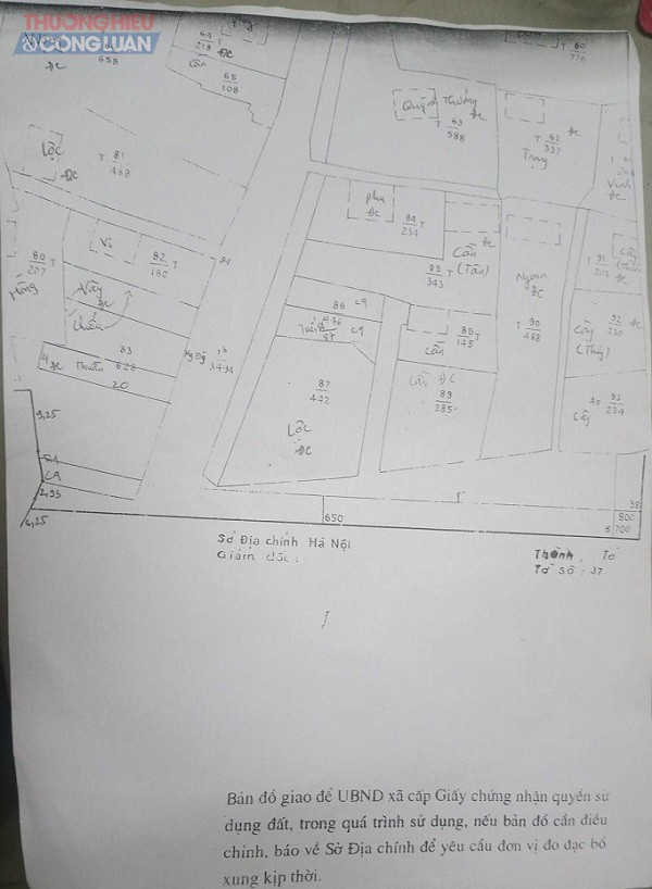 Bản đồ 364 đo năm 1994 và hiện trạng tại giấy chứng nhận quyền sử dụng đất của gia đình ông Trần Văn Lộc