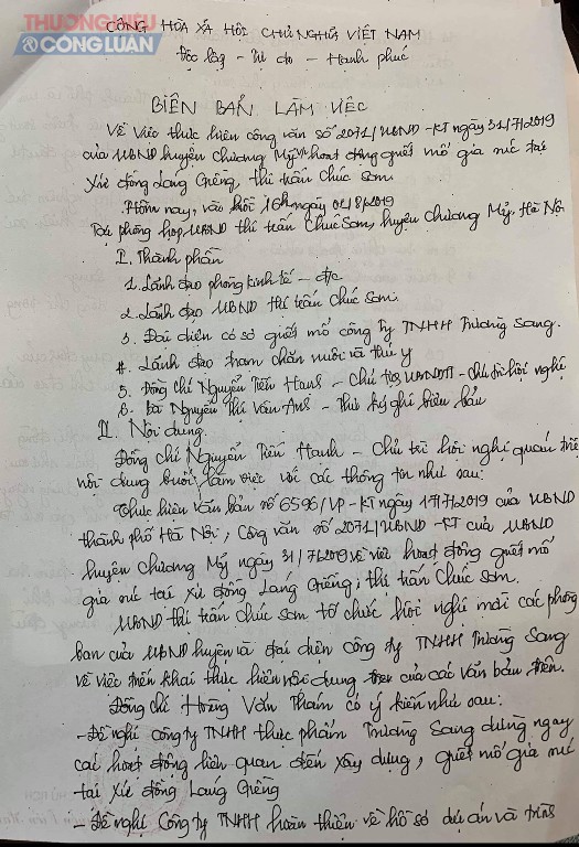Biên bản làm việc của đại diện các ban ngành địa phương và công ty TNHH thực phẩm Trường Sang Biên bản làm việc của đại diện các ban ngành địa phương và công ty TNHH thực phẩm Trường Sang