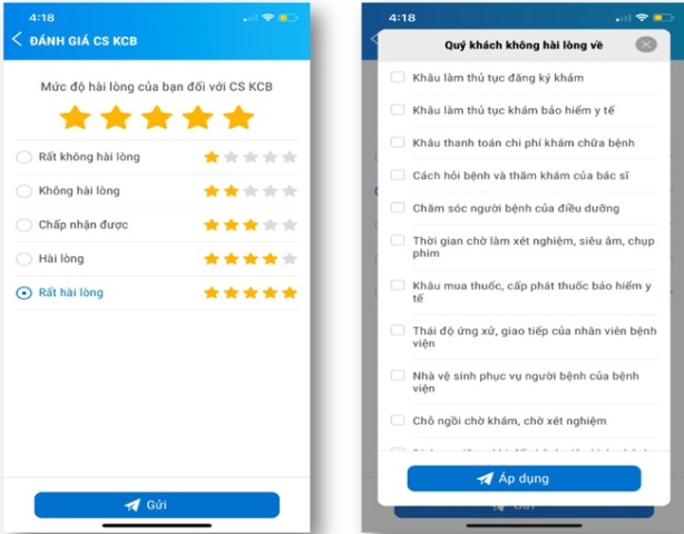 Người sử dụng chấm điểm v&agrave; phản &aacute;nh &yacute; kiến kh&ocirc;ng h&agrave;i l&ograve;ng về ph&ograve;ng kh&aacute;m hoặc bệnh viện sau khi kh&aacute;m xong