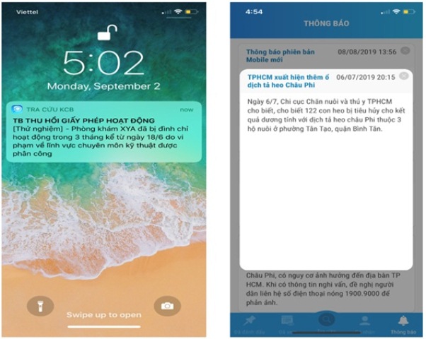 Người sử dụng sẽ nhận được tin nhắn của Sở Y tế th&ocirc;ng b&aacute;o những th&ocirc;ng tin hữu &iacute;ch