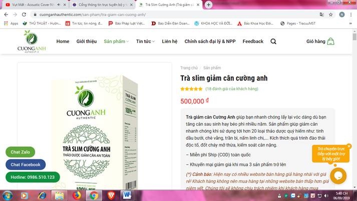 Sản phẩm Trà Slim Cường Anh được quảng cáo trên website https://cuonganhauthentic.com