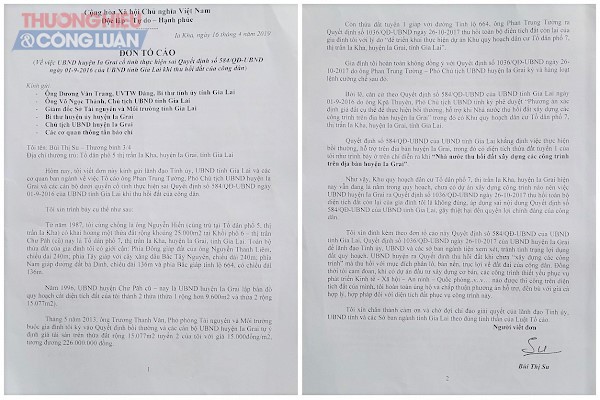 Đơn tố c&aacute;o của thương binh hạng 3/4 B&ugrave;i Thị Su từ giữa th&aacute;ng 4 năm 2019 đến nay nhưng vẫn chưa được xử l&yacute; đ&uacute;ng theo luật Tố c&aacute;o.