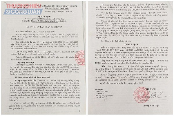 Quyết định 1785/QĐ-UBND do &ocirc;ng Dương Mah Tiệp, Chủ tịch UBND huyện Ia Grai k&yacute; khẳng định quyền lợi của c&ocirc;ng d&acirc;n tr&ecirc;n diện t&iacute;ch đất m&igrave;nh khai hoang.