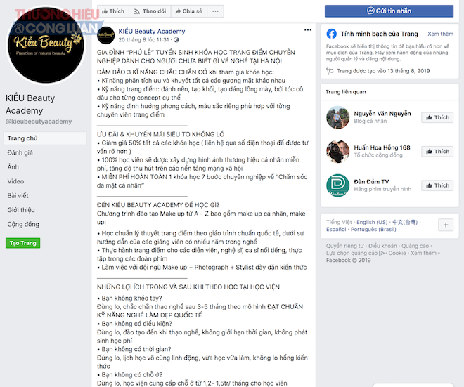 Quảng cáo trên Facebook ngày 27/8/2019