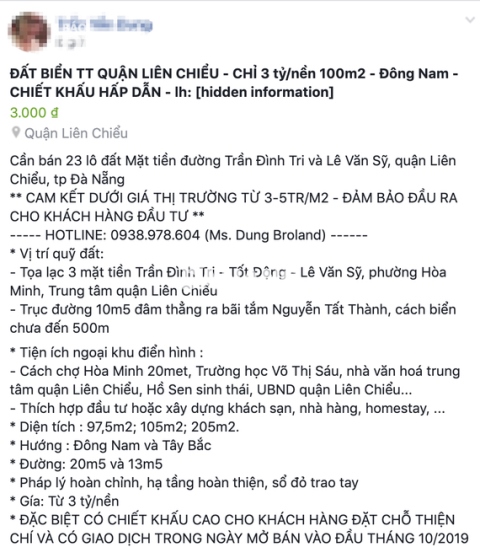 Đà Nẵng: Xử phạt 10 triệu đồng chủ tài khoản facebook rao thông tin bán đất sai sự thật