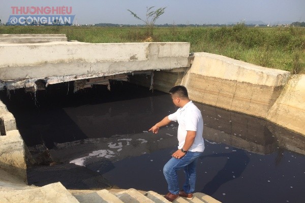 Nước thải tại Cụm công nghiệp Nam Gòng có màu đen kịt, bốc mùi hôi thối