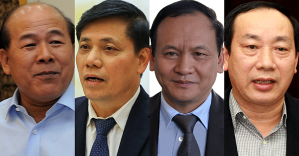 Từ trái qua: Ba thứ trưởng Bộ GTVT bị kỷ luật Nguyễn Văn Công, Nguyễn Ngọc Đông, Nguyễn Nhật và cựu thứ trưởng Nguyễn Hồng Trường bị kỷ luật (Ảnh TTO)