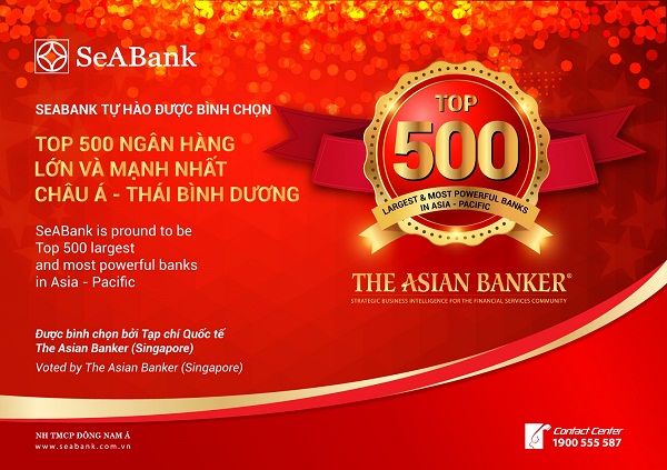 SeaBank lọt top 500 ngân hàng lớn và mạnh nhất Châu Á - Thái Bình Dương