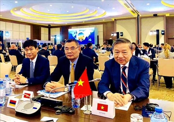 Bộ trưởng Tô Lâm và đoàn đại biểu cấp cao Bộ Công an Việt Nam tại Hội nghị (Ảnh: TTXVN phát)