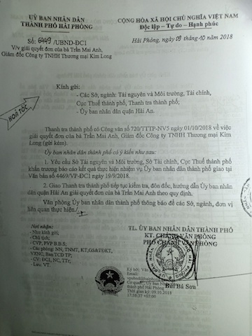 Công văn hoả tốc của UBND TP Hải Phòng về việc giải quyết đơn của bà Trần Mai Anh, nhưng tiến độ giải quyết cứ dậm chân tại chỗ