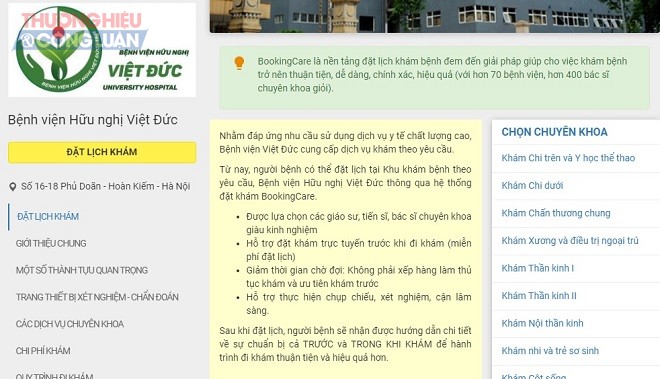 Bảng giá khám bệnh trên web tại Bệnh viện Việt Đức