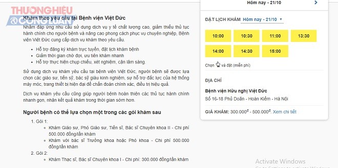 Bảng giá khám bệnh quảng cáo trên web bệnh viện Việt Đức