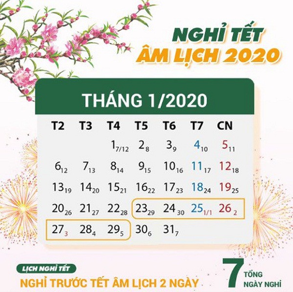 Công bố lịch nghỉ Tết Nguyên đán Canh Tý 2020