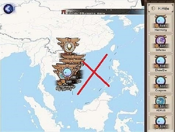 Một trò chơi điện tử của Trung Quốc cài bản đồ có đường lưỡi bò phi pháp