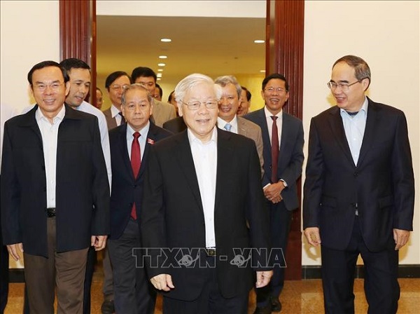 Tổng bí thư, Chủ tịch nước Nguyễn Phú Trọng đến dự buổi làm việc
