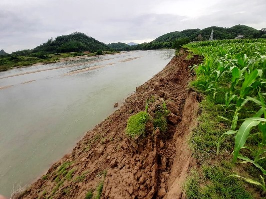 Hình ảnh đất nông nghiệp bị sạt lở nghiêm trọng tại thôn Soi Long, xã Thái Hòa