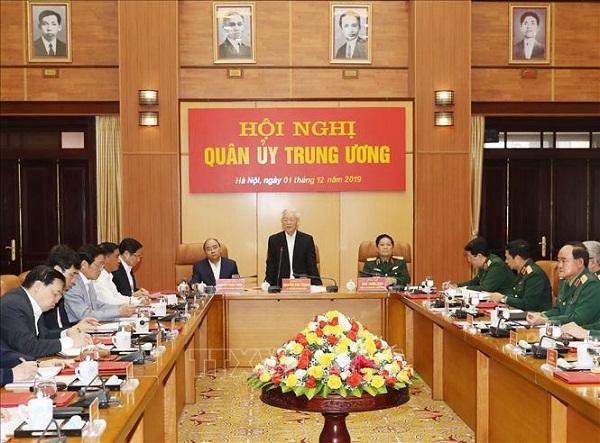 Tổng Bí thư, Chủ tịch nước Nguyễn Phú Trọng, Bí thư Quân ủy Trung ương phát biểu khai mạc Hội nghị.
