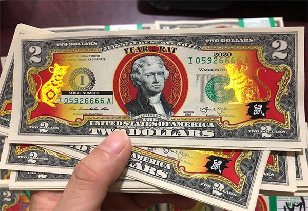 Loại tiền lì xì hot nhất năm nay - tiền 2 USD in hình chuột vàng