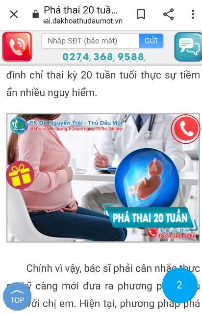 PKĐK Nguyễn Trãi - Thủ Dầu Một đang quảng cáo thực hiện dịch vụ phá thai đến 20 tuần tuổi