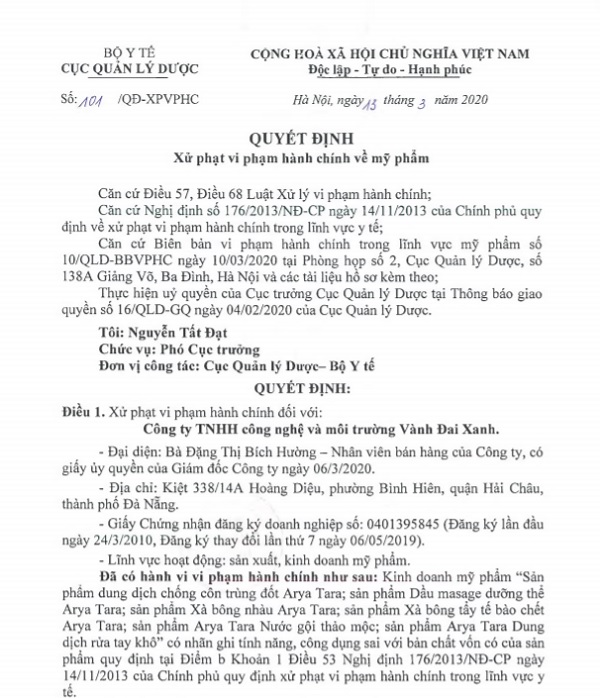 Đà Nẵng: Công ty Vành Đai Xanh bị phạt 45 triệu đồng vi phạm hành chính về mỹ phẩm
