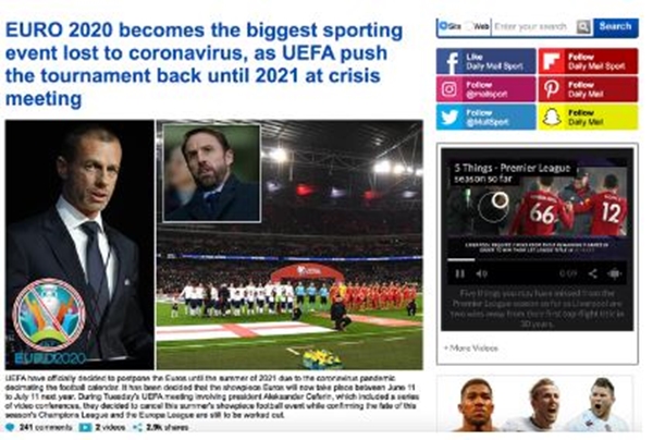 Bài viết trên DailyMail xoay quanh quyết định của UEFA