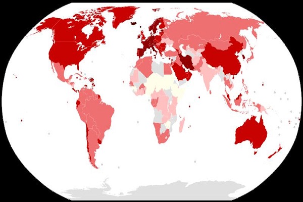Bản đồ Covid-19 cập nhật ngày 21/3: Màu xám là những quốc gia, vùng lãnh thổ chưa có người nhiễm Covid-19