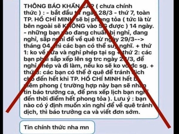 Thông tin phong toả TP.HCM 14 ngày là bịa đặt