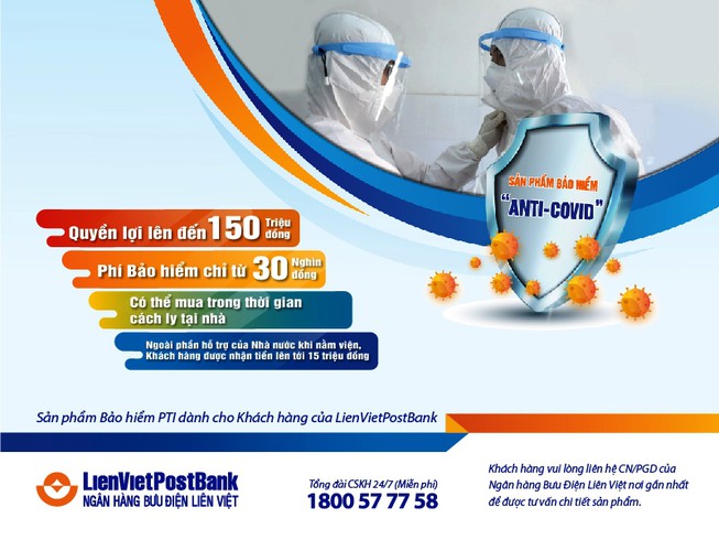 LienVietPostBank cung cấp gói bảo hiểm ANTI-COVID lên tới 150 triệu đồng