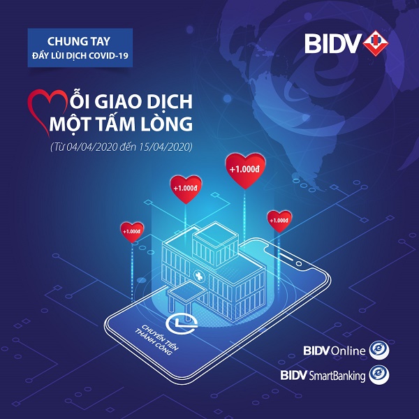 Mỗi giao dịch online, khách hàng cùng BIDV góp 1.000 đồng chống dịch Covid-19