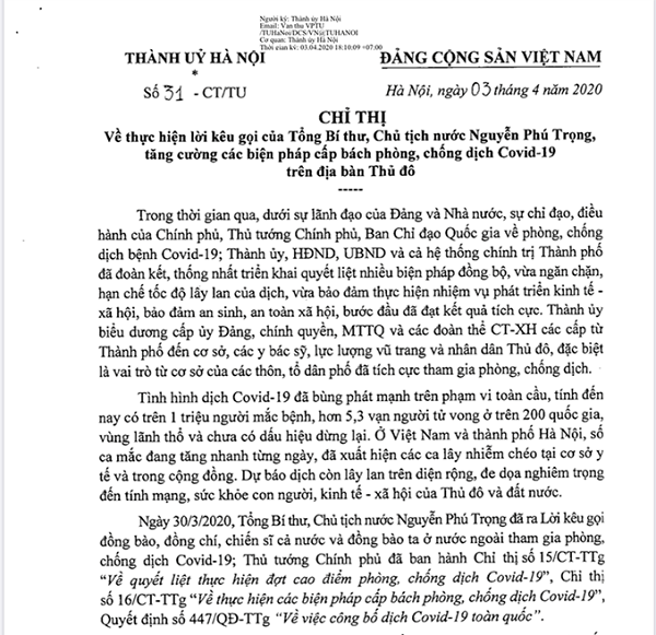 Hà Nội: Tăng cường các biện pháp phòng, chống dịch COVID-19