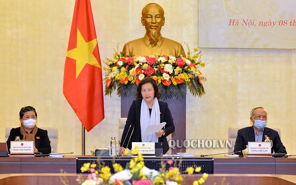 Chủ tịch Quốc hội Nguyễn Thị Kim Ngân phát biểu tại cuộc họp (Ảnh Quochoi.vn)