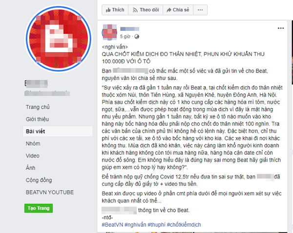 Phải đóng phí 100 nghìn đồng khi xe đi qua chốt kiểm dịch ở Hà Nội?