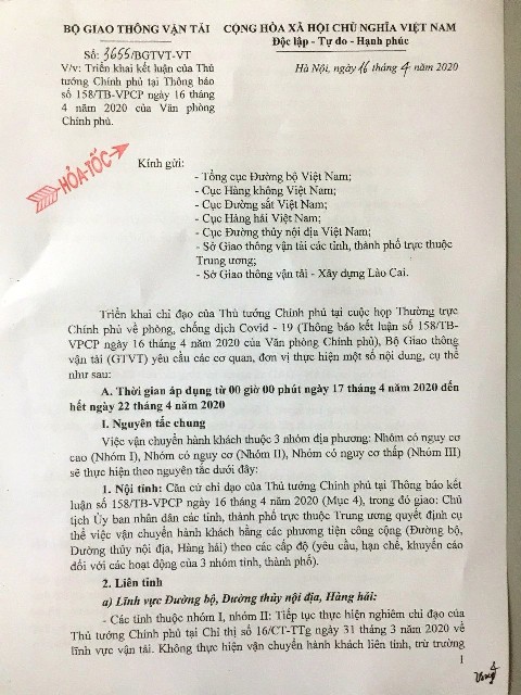 C&ocirc;ng văn hoả tốc tạm dừng vận chuyển kh&aacute;ch của Bộ GTVT