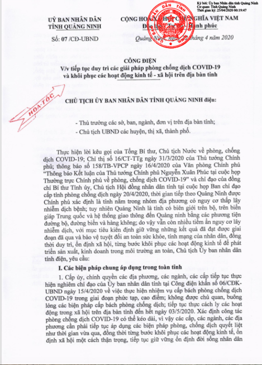 Quảng Ninh: Tiếp tục thực hiện cách ly các hoạt động trong xã hội tới hết ngày 3/5