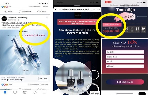 Cảnh báo hàng loạt fanpage giả mạo thương hiệu Lancôme Việt Nam để bán hàng giả