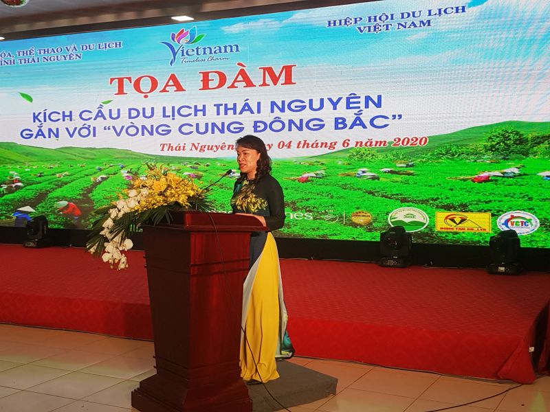Đồng chí Nguyễn Thị Mai, Ủy viên BCH Đảng bộ tỉnh Thái Nguyên, Giám đốc Sở VHTT và Du lịch phát biểu tại cuộc tọa đàm.