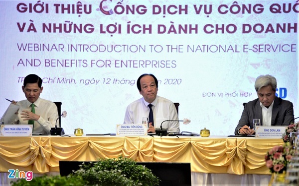 Chủ nhiệm Văn phòng Chính Phủ Mai Tiến Dũng chủ trì buổi Hội nghị giới thiệu Cổng dịch vụ công quốc gia. Ảnh: Quang Huy.