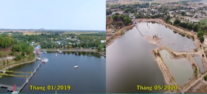 Quá trình xây dựng trái phép và lấn chiến làm tha đổi hiện trạng hồ SUối Đá của công ty du lịch Marina Châu Pha từ đầu năm 2019 đến nay