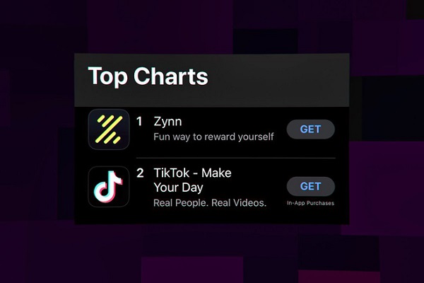 Zynn vượt mặt cả TikTok để leo lên vị trí top 1 của Apple Store, đồng thời cũng đang trong top 10 của Play Store.
