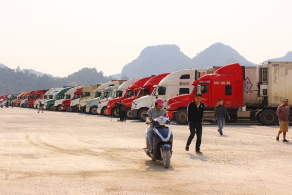 Hàng trăm xe container hoa quả đông lạnh đang nằm chờ tại bãi xe cửa khẩu Tân Thanh, Lạng Sơn (Ảnh: B.NGỌC)