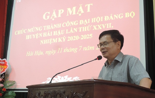 Chủ tịch Hội đồng hương Hải Hậu tại Hà Nội, Vũ Minh Đức phát biểu tại buổi gặp mặt
