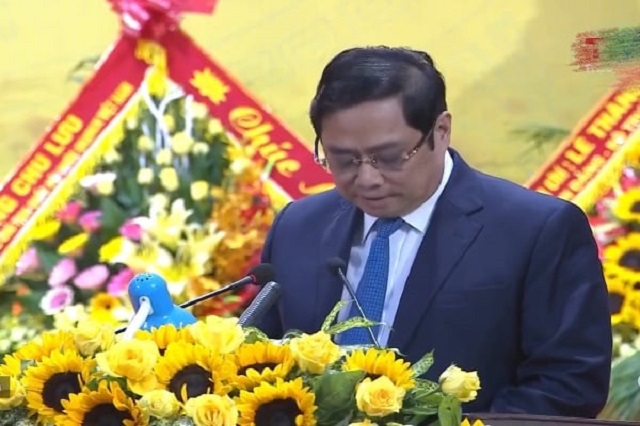 Phạm Minh Chính, Ủy viên Bộ Chính trị, Bí thư Trung ương Đảng, Trưởng Ban Tổ chức Trung ương phát biểu tại buổi lễ