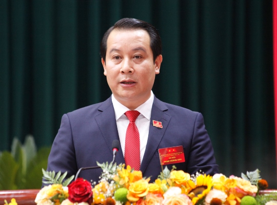 Ông Phạm Hoàng Anh, Bí thư Thành ủy Vĩnh Yên phát biểu khai mạc đại hội