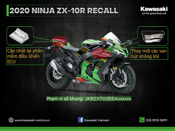 Triệu hồi xe mô tô Kawasaki Ninja ZX-10R để thay mới van hút không khí