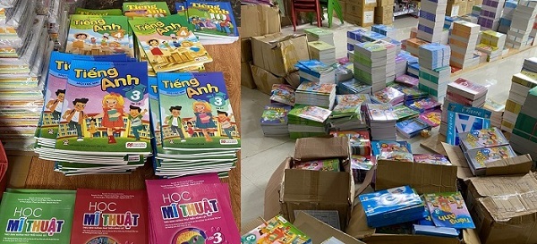 Một số sản phẩm sách có dấu hiệu giả mạo Nhà xuất bản Giáo dục Việt Nam đã bị cơ quan QLTT tạm giữ (Ảnh: Cục QLTT Hà Giang)