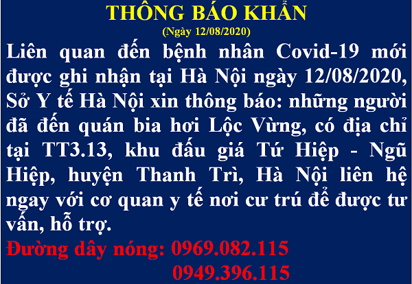 Sở Y tế Hà Nội phát thông báo khẩn tìm người đến quán bia Lộc Vừng tại Thanh Trì
