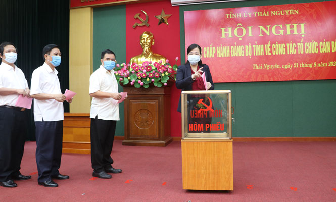 Các đồng chí Ủy viên BCH Đảng bộ tỉnh Thái Nguyên đã tiến hành bỏ phiếu bầu chức Phó Bí thư Tỉnh ủy nhiệm kỳ 2015-2020.