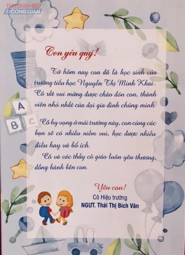Lá thư của NGƯT Thái Thị Bích Vân Hiệu trưởng trường tiểu học Minh Khai (Lê Chân - Hải Phòng) viết tặng các em học sinh lớp 1 nhân ngày tựu trường.