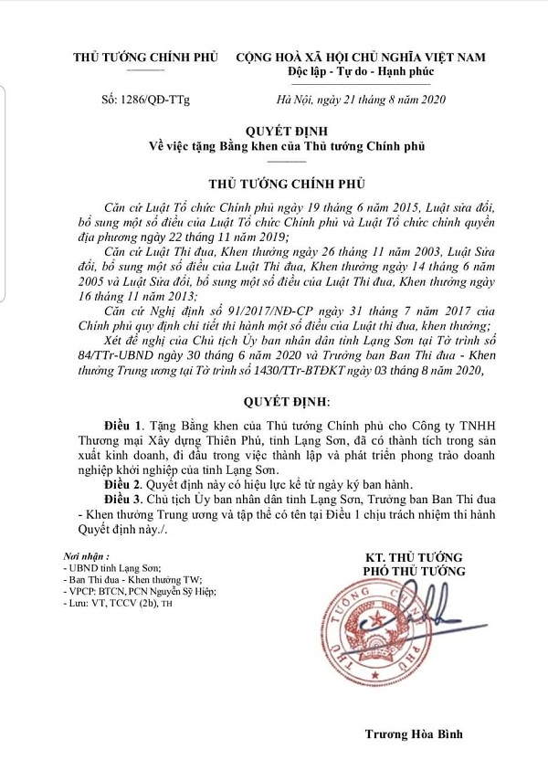 Doanh nghiệp hội viên Hiệp hội VATAP vinh dự được Thủ tướng Chính phủ tặng Bằng khen