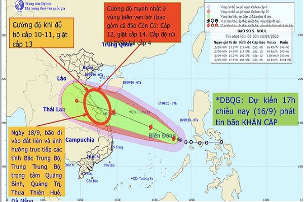 Bão số 5 dự kiến có sức gió mạnh đạt cấp 12, giật cấp 14